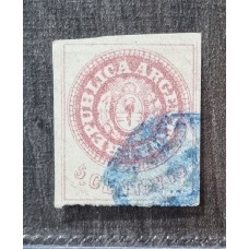 ARGENTINA 1862 GJ 14 ESCUDITO DE GRAN CALIDAD PLANCHA GASTADA CON RARO MATASELLO AZUL U$ 44+